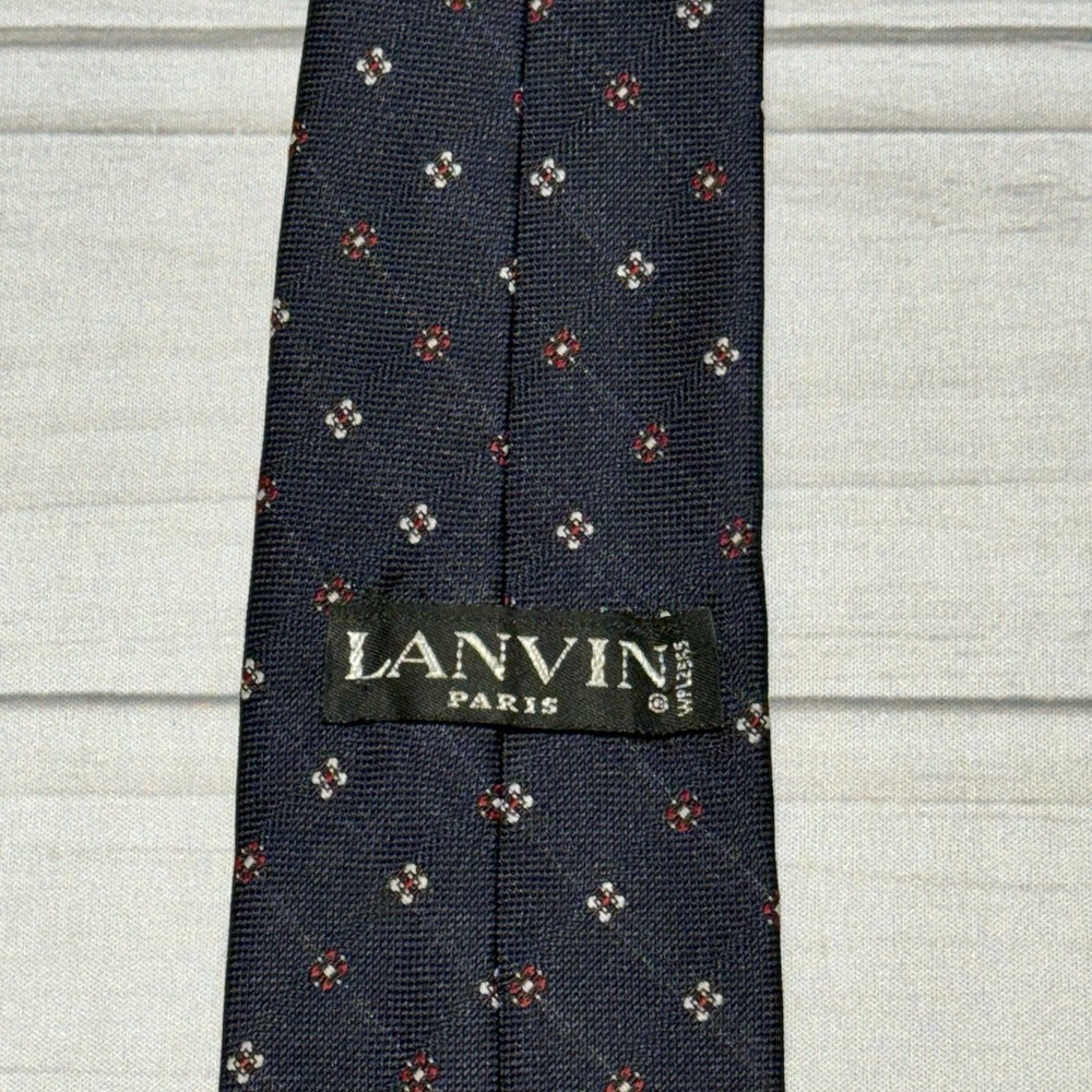 Lanvin Paris Tie Blue Red Geometric Floral Necktie 3" Wide 57" Long
